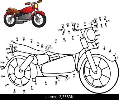 Dot to Dot Motorcycle Isolated Coloring Page  Stock Vector