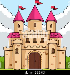 Royal Castle Colored Cartoon Illustration Stock Vector