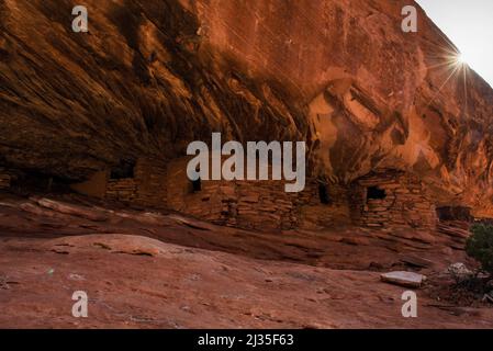 Morning sunlight over House On Fire Ruins, Bears Ears National Monument, Located in southeastern Utah, USA. Stock Photo