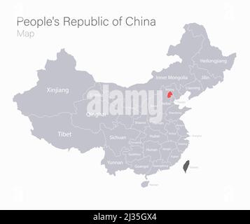China map, regions and capital city with names, gray on a white background vector Stock Vector