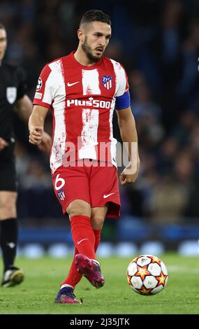 Manchester, England, 5th April 2022.   Koke of Athletico Madrid during the UEFA Champions League match at the Etihad Stadium, Manchester. Picture credit should read: Darren Staples / Sportimage Stock Photo