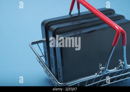 A stack of hard drives in a basket. Stock Photo