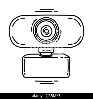 Computer Webcam Part of Computer Accessories and Hardware Hand Drawn Icon Set Vector. Stock Vector