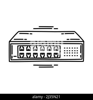 Ethernet Hub Network Part of Computer Accessories and Hardware Hand Drawn Icon Set Vector. Stock Vector