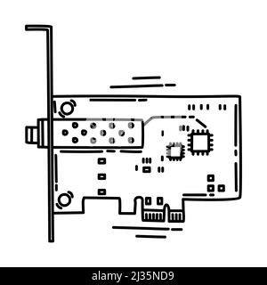 Network Interface Cards Part of Computer Accessories and Hardware Hand Drawn Icon Set Vector. Stock Vector
