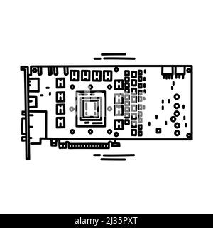 Graphics Processing Unit Part of Computer and Hardware Hand Drawn Icon Set Vector. Stock Vector