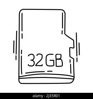 Micro SD Card Part of Computer and Hardware Hand Drawn Icon Set Vector. Stock Vector