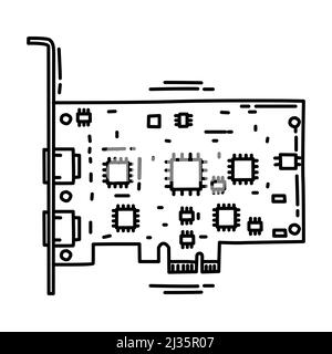 Hdmi card for pc Part of Computer and Hardware Hand Drawn Icon Set Vector. Stock Vector