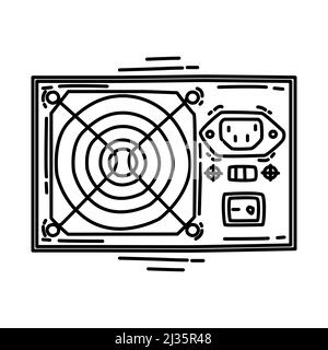 Power Supply Unit Part of Computer and Hardware Hand Drawn Icon Set Vector. Stock Vector