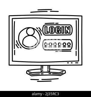 Account Password Part of Computer and Operating System Hand Drawn Icon Set Vector. Stock Vector