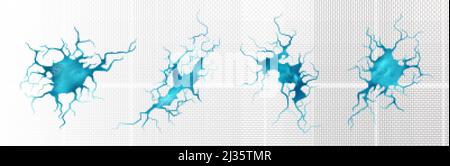 Cracks with water surface texture inside. Breaks in ground or ice with blue liquid aqua in hole. Vector realistic set of underground clean azure water Stock Vector