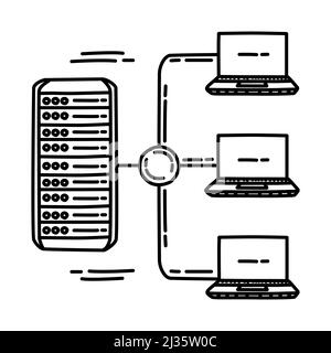 Data Network Part of Computer Software and Hardware Hand Drawn Icon Set Vector. Stock Vector