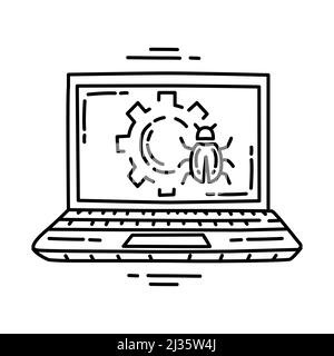 Malware Computer Part of Computer Software and Hardware Hand Drawn Icon Set Vector. Stock Vector