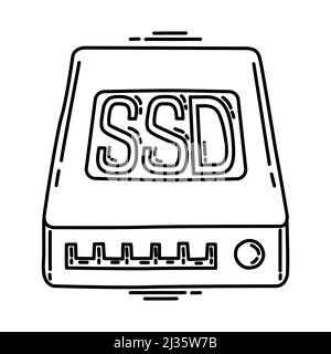 Solid State Drive Part of Computer Software and Hardware Hand Drawn Icon Set Vector. Stock Vector