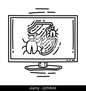 Virus Computer Part of Computer Software and Hardware Hand Drawn Icon Set Vector. Stock Vector