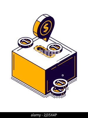 moneybox icon with gold coin isometric vector illustration Stock Vector