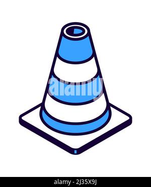 Striped road cone isometric icon, road works equipment isolated vector illustration Stock Vector
