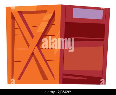 Wooden box for bottles with alcoholic beverages, packaging for storage and delivery of drinks cartoon vector illustration Stock Vector