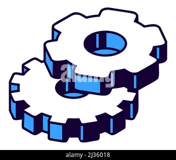 Gear isometric icon, mechanism element line art Stock Vector