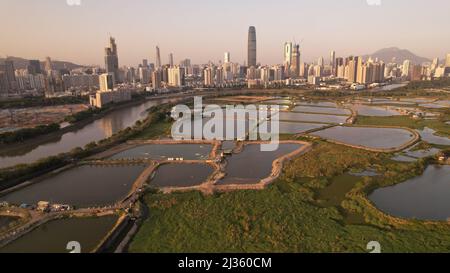 Shenzhen skyline view from the boundary of Hong Kong Ma Tso Lung area Stock Photo