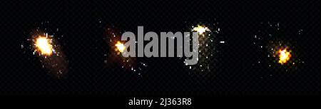 Fire sparks from metal welding, iron cutting or fireworks. Vector realistic flare effect, light flashes of industrial works with steel or sparklers is Stock Vector