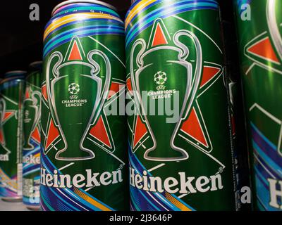 The UEFA Champions League logo seen on Heineken beer cans Stock