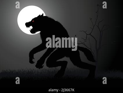 A werewolf lurking in the dark during full moon Stock Vector