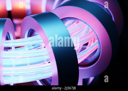 3d illustration of a portal from a circle,  walkway.  A close-up of a pink round monocrome tunnel. Stock Photo