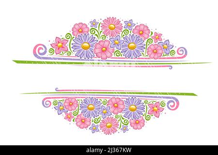Vector border for Holiday Flowers with empty copy space for greeting text, decorative frame with illustration of various simple flowers, cartoon flour Stock Vector