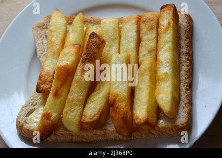 chip sandwich, chip butty, fast food Stock Photo
