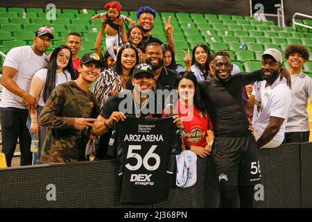 St. Petersburg, FL USA: Tampa Bay Rowdies goalkeeper Raiko Arozarena (56) had many family and friends cheering for him, including his brother, Tampa B Stock Photo