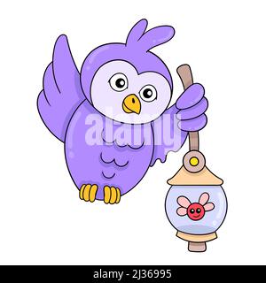owl in flight carrying a firefly lantern Stock Vector