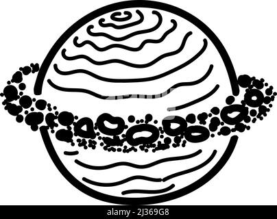 A simple icon of a planet with an asteroid belt, a hand-drawn sketch of a doodle-style element. Space. Phaeton. Planet. Solar system. Isolated vector Stock Vector