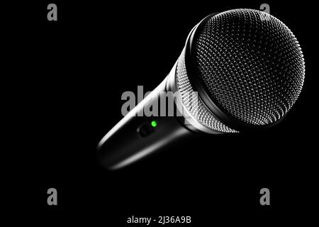 microphone, round shape model, realistic  3d illustration. music award, karaoke, radio and recording studio sound equipment Stock Photo