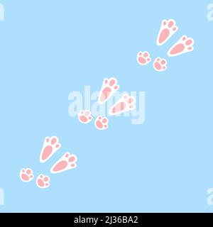 Rabbit or hare footprint trail. Easter bunny foot prints. Rabbit paw steps on snow. Hare steps track. Vector illustration isolated on blue background Stock Vector