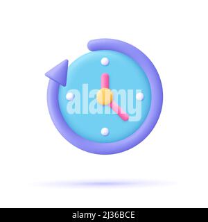 Round clock with arrow. Time keeping , measurement of time, time management and deadline, working hours concept. 3d vector icon. Cartoon minimal style Stock Vector