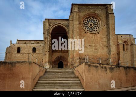 The Romanesque church Santa Maria la Blanca of Villalcazar de Sirga in Palencia. Spain. Stock Photo