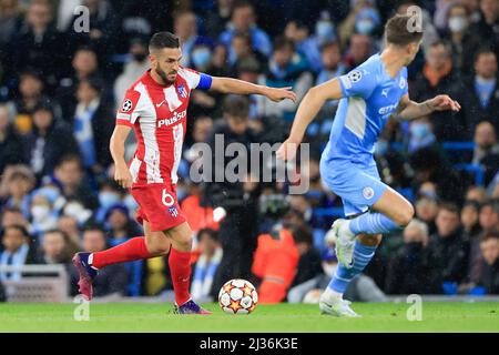Manchester, UK. 05th Apr, 2022. Koke #6 of Athletico Madrid runs with the ball in Manchester, United Kingdom on 4/5/2022. (Photo by Conor Molloy/News Images/Sipa USA) Credit: Sipa USA/Alamy Live News Stock Photo