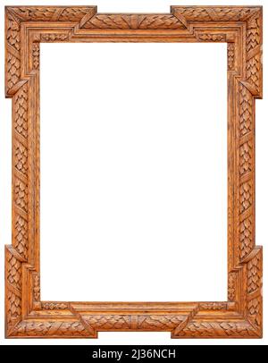 Old rectangular vintage wooden frame, isolated on white background Stock Photo