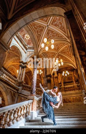 Principal dancer Jerome Anthony Barnes as Rudolf and soloist Claire Souet as mistress Mary Vetsera, during a photocall ahead of Scottish Ballet's world premiere of The Scandal at Mayerling, in the City Chambers, Glasgow. Picture date: Wednesday April 6, 2022. Stock Photo