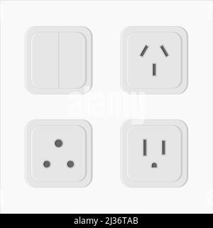 power outlet plug and light set switch vector flat illustration Stock Vector