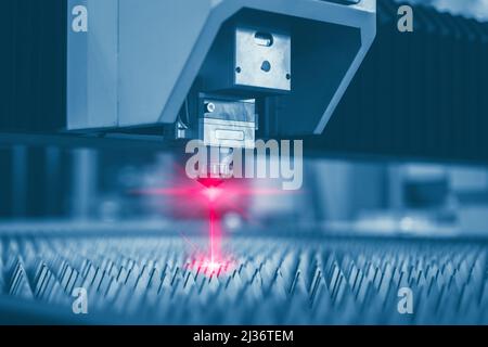 Metal sheet laser cutting machine, Fiber High voltage Laser cutter for industry technology. Stock Photo