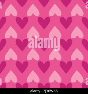 Heart simple geometric seamless pattern on pink background. Stock Vector