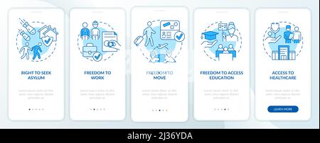 Refugee rights blue onboarding mobile app screen Stock Vector
