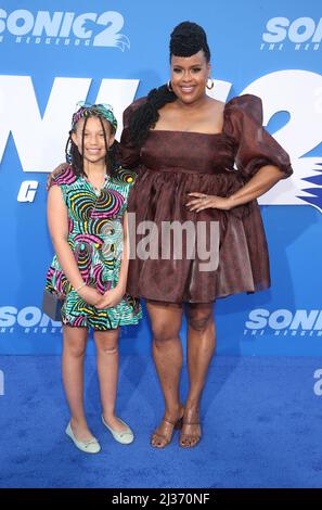 Los Angeles, Ca. 5th Apr, 2022. Melody Niemann, Natasha Rothwell at Sonic The Hedgehog 2 Premiere Screening at the Regency Village Theatre in Los Angeles, California on April 5, 2022. Credit: Faye Sadou/Media Punch/Alamy Live News Stock Photo