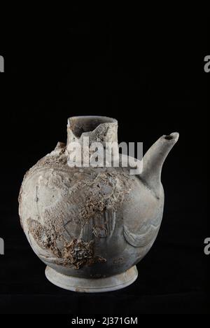 Chinese ceramic known as 'Yue ware' unwatered from 9th-10th century Cirebon shipwreck found in 2003 in Java Sea north of Cirebon, West Java, Indonesia. Photographed at the Directorate of Underwater Archaeology, Indonesia's Ministry of Culture and Tourism in Jakarta, Indonesia. Stock Photo