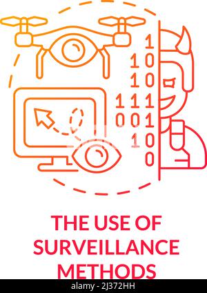 Use of surveillance methods red gradient concept icon Stock Vector
