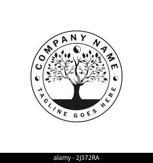 Family Tree of Life Stamp Seal Emblem.Vintage illustration of tree silhouette logo Stock Vector