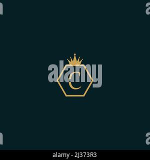 Alphabet letter C icon logo with crown Stock Vector