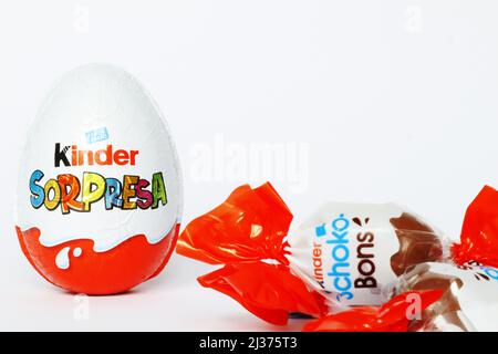 Pescara, Italy, 6th Apr, 2022: The Italian candy manufacturer Ferrero has  announced a recall on some chocolate products due to the possibility of a  link with a salmonella outbreak . Kinder Surprise